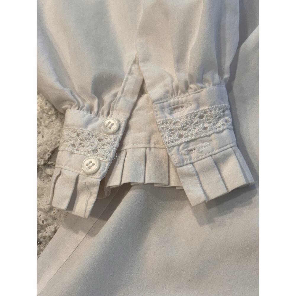 Vintage Orvis Victorian Ruffle Pin-Tuck Lace Blouse S M High Collar, White - Picture 4 of 11